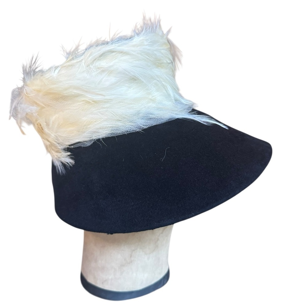 1940s/50s Half-Hat Black Felt Wrapped in Ostrich or Marabou Feathers